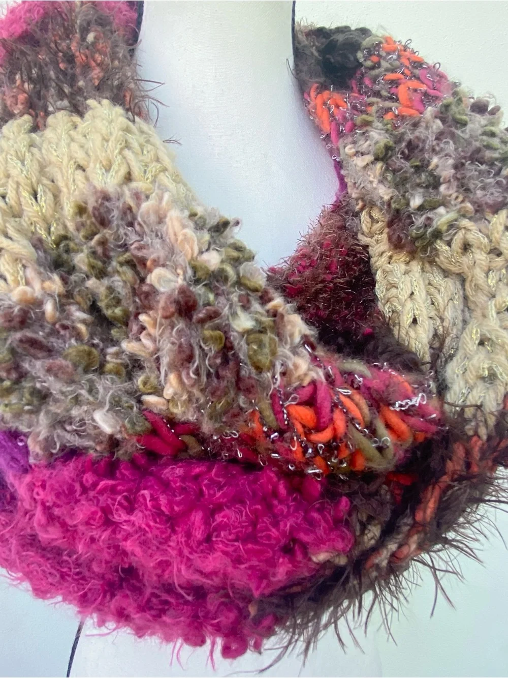 Y2K Fairy Fuchsia Multicolor Patchwork Knit Sequin Metallic Fuzzy Long Infinity